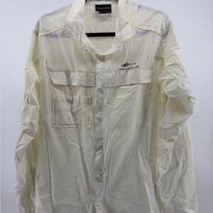 Grundens Snap Button Mens L Vented Cream Fishing Boating shirt, Excellent Condit
